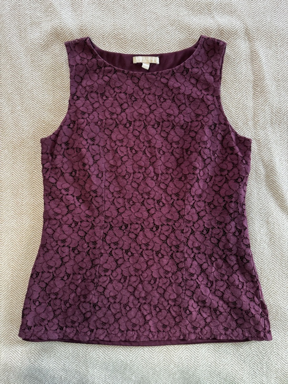 Banana Republic Plum Lace Sleeveless Lined Cotton Blend Shell Sz Medium
